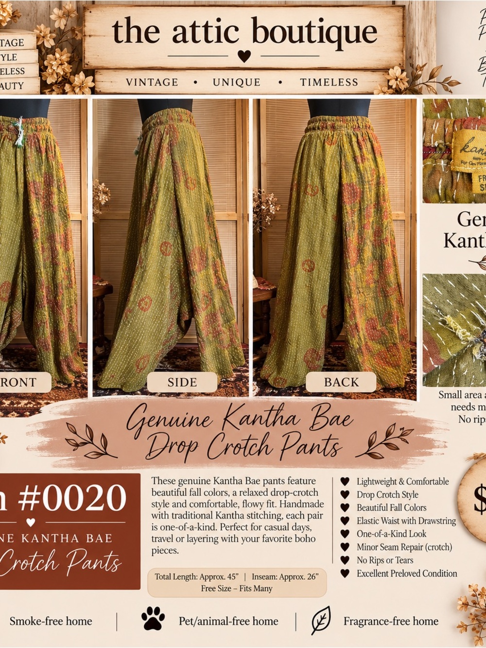 Genuine Kantha Bae Olive Green Drop-Crotch Pants